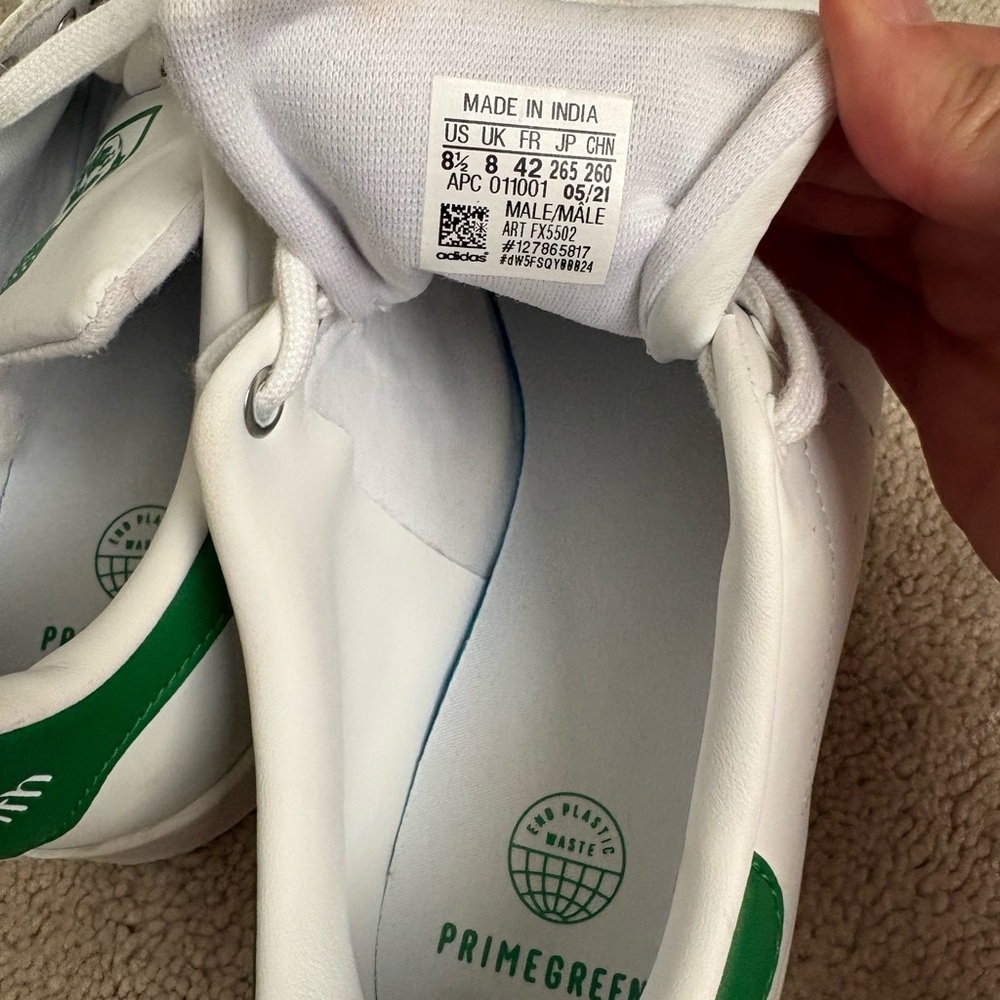 Adidas Stan Smith White and PrimeGreen Sneakers Men’s Size 8.5 - Picture 7 of 8